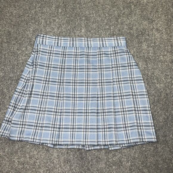 Free People  Skirt Womens Size  6 Ocean Blue Plaid Mini Honey Pleated - Picture 9 of 11